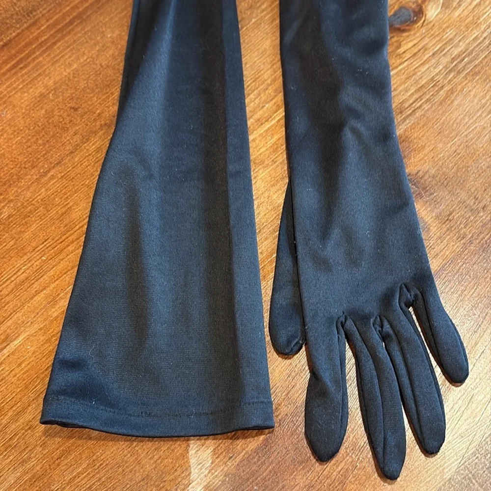 Elegant long Black Opera Gloves vintage 50s pink pearl buttons sz 6 - 7